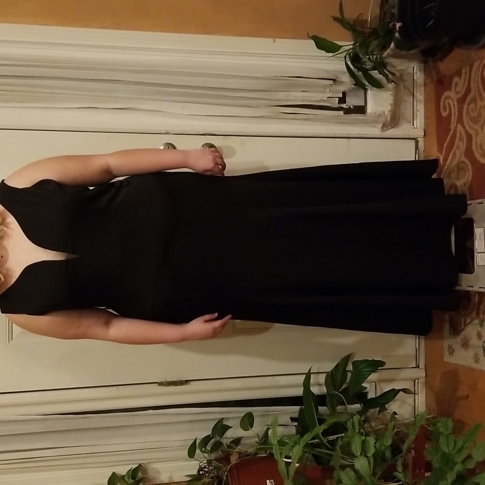 Floor length blue sage black formal dress